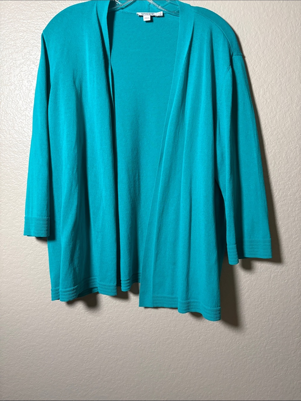Chico's Open-Front Aqua Teal Cardigan